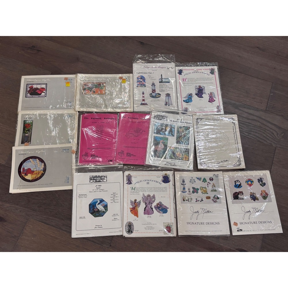 Vintage Stained Glass Patterns Lot Carolyn Kyle Judy Miller Angel Bird Floral
